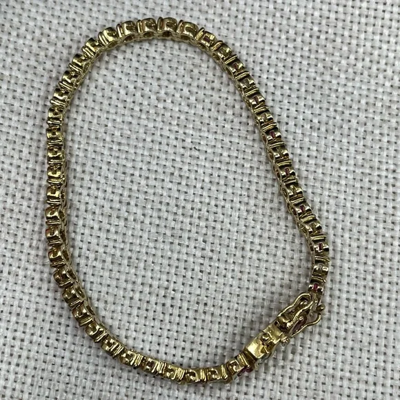 Vintage Gold Over 925 Sterling Silver Ruby & CZ Tennis Bracelet - Picture 14 of 16